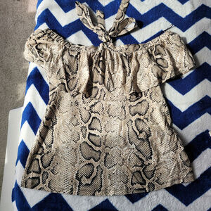 Women's Michael Kors Snake Print Off-Shoulder Top S Beige Black